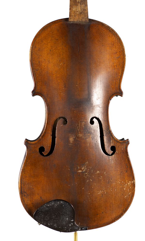 A violin, labelled The School Violin, Rushworth & Dreaper