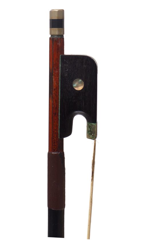 A nickel-mounted violin bow, branded Gotz