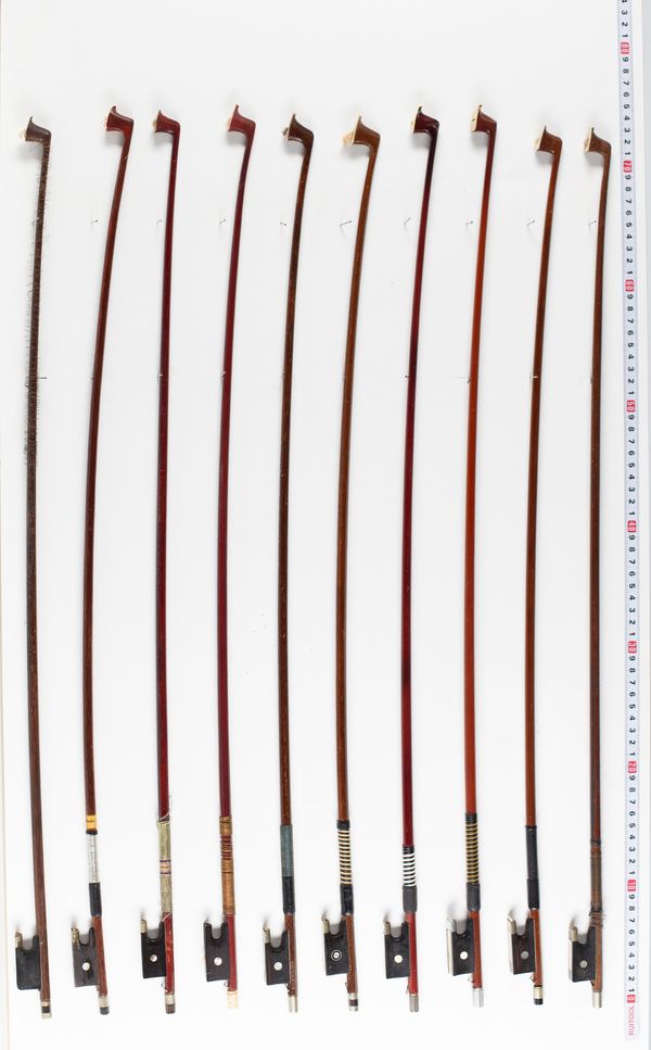 Ten violin bows, various lengths