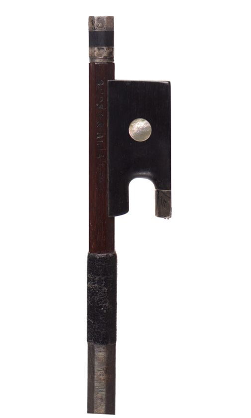 A silver-mounted violin bow, branded G. Cone