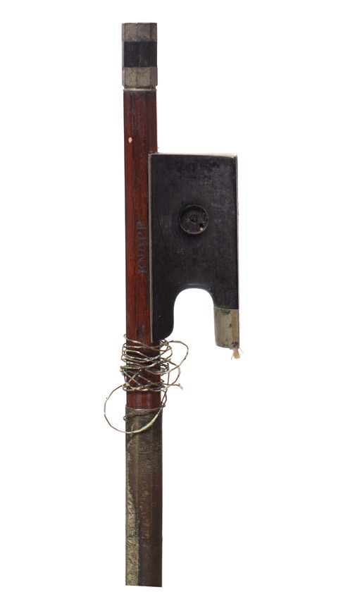 A nickel-mounted violin bow, branded Knopf