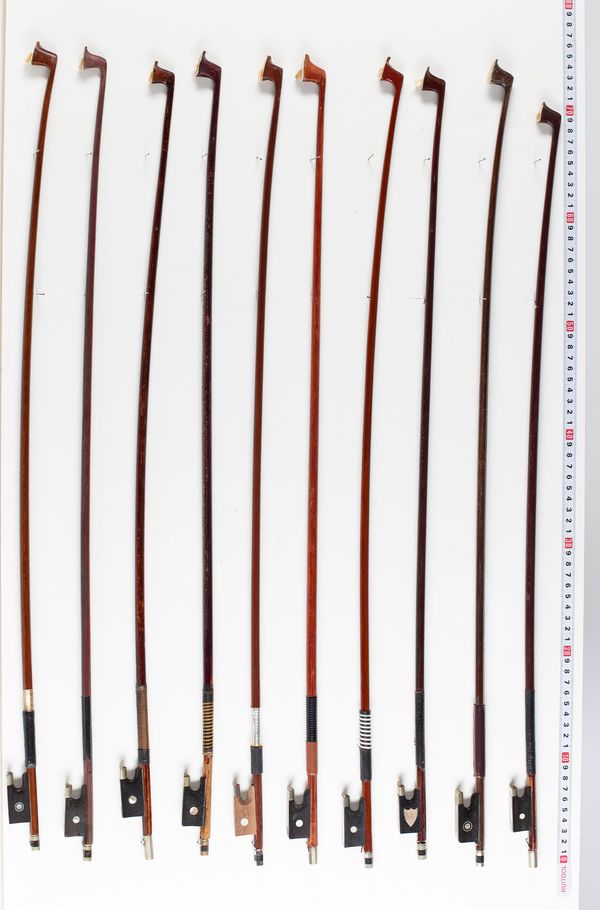 Ten violin bows, various lengths