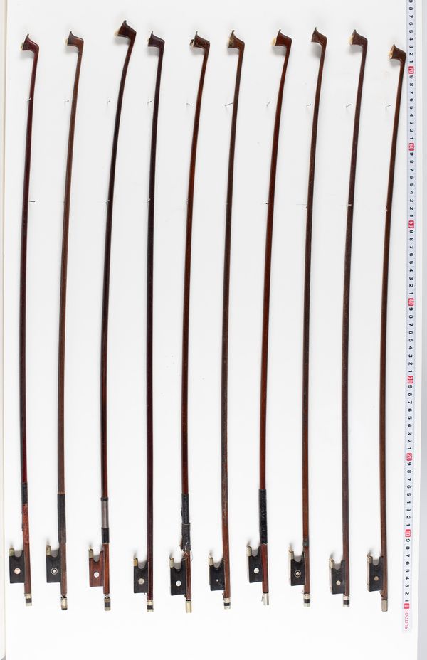 Ten violin bows, various lengths