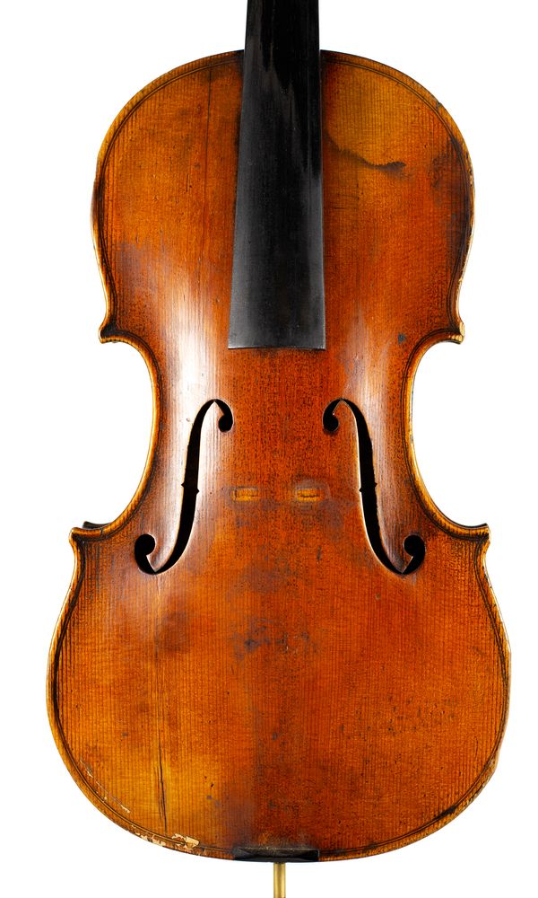 A violin, labelled Joseph Guarnerius