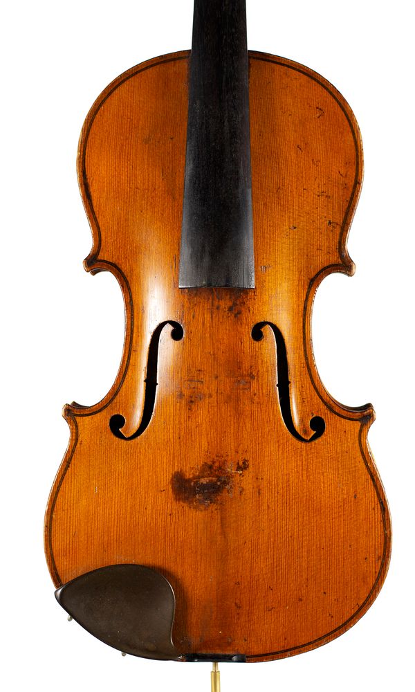 A violin, labelled Nachamung von Antonius Stradivarius