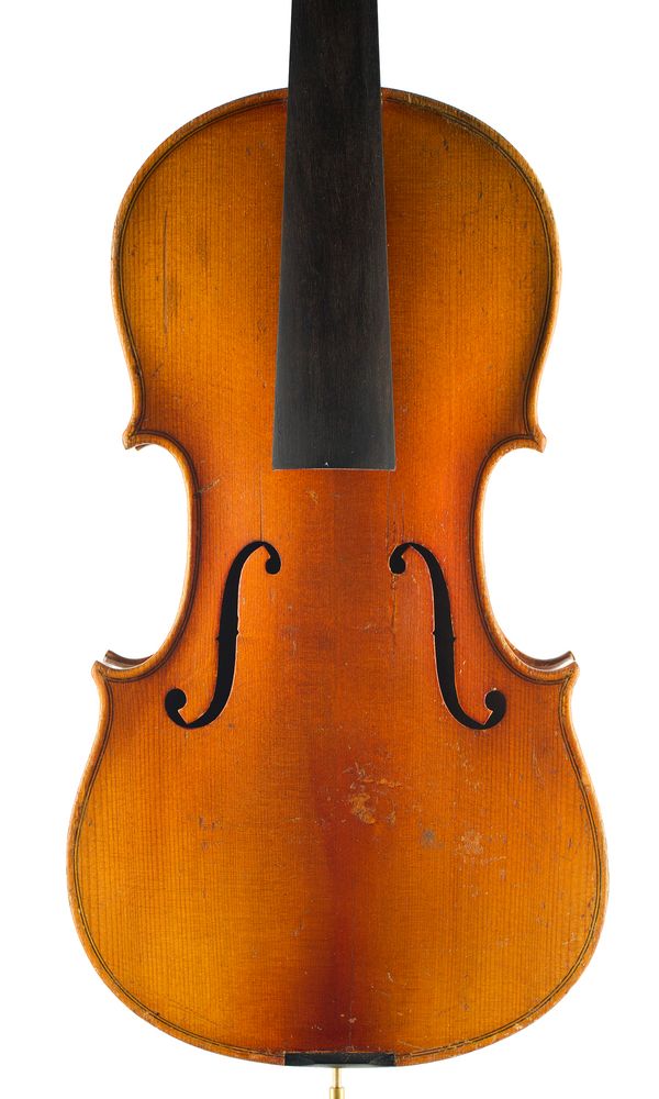 A three-quarter sized violin, labelled Copy of Antonius Stradivarius