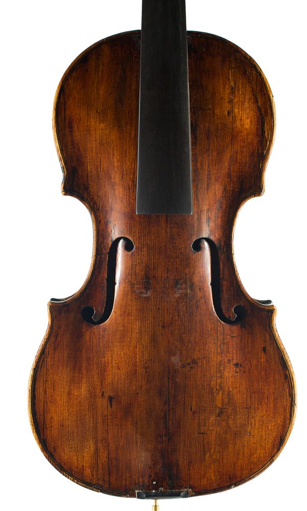 A violin, faintly labelled