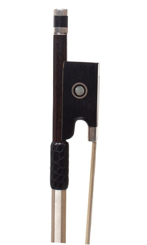 A silver mounted violin bow, unstamped