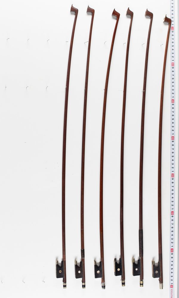 Six violin bows,  varying lenghts