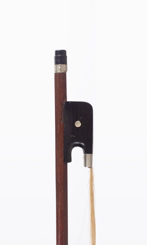A nickel-mounted cello bow, branded Louis Bazin