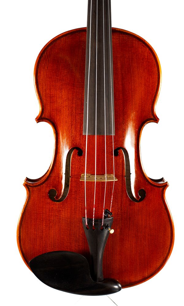 A viola, labelled Zhang's Workshop
