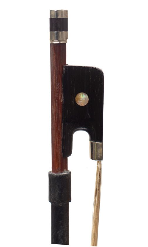 A nickel-mounted cello bow, stamped Rushworth and Dreaper