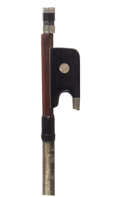 A nickel-mounted violin bow, stamped Poirson a Paris