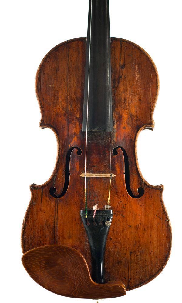 A violin, labelled Joseph Guarnerius