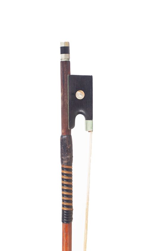 A nickel-mounted violin bow, unstamped