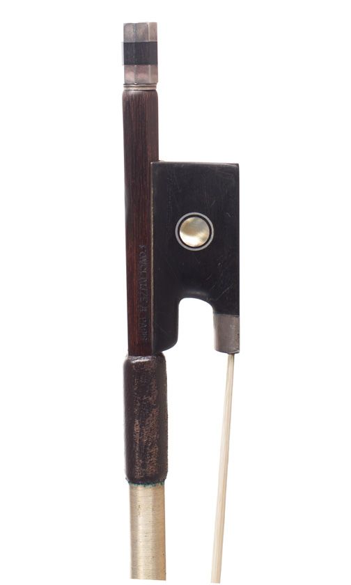 A silver-mounted violin bow, branded Fonclause