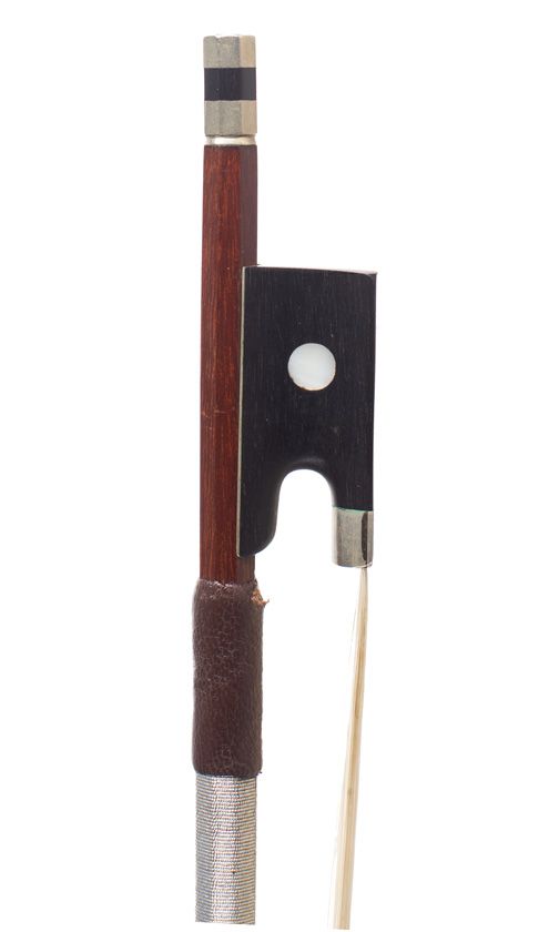 A nickel-mounted violin bow, unbranded