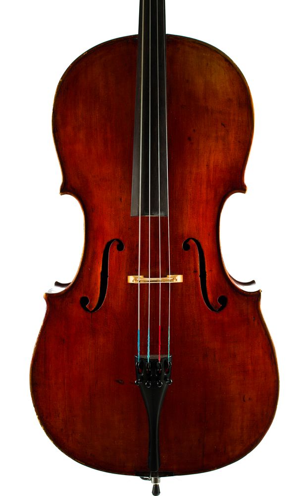 A cello, labelled Gioffredo Benedetto Rinaldi