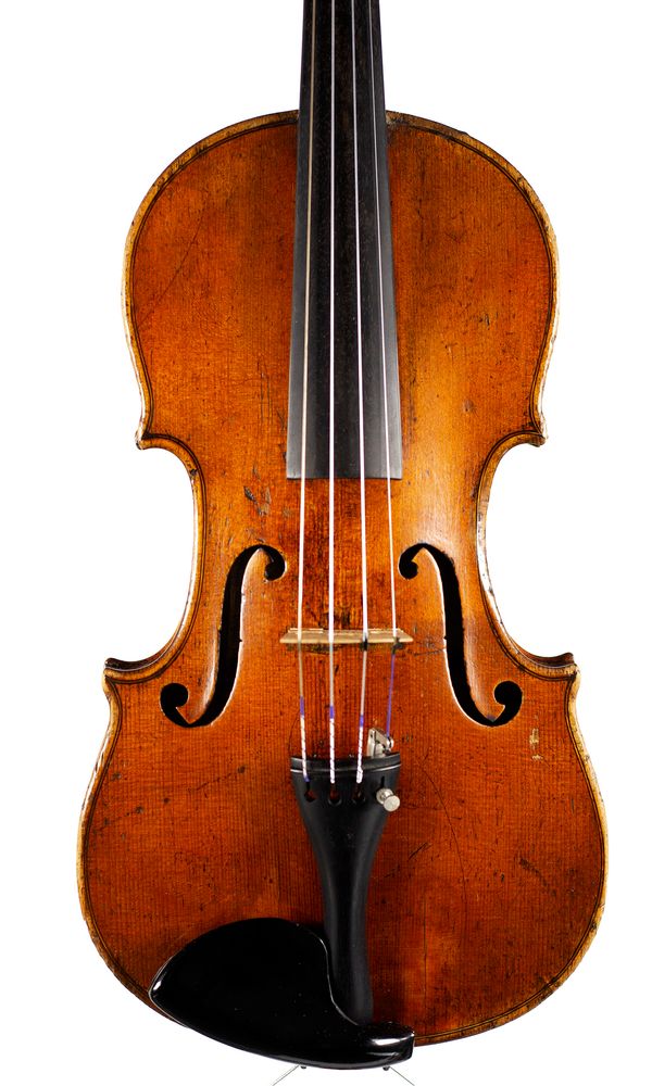 A violin, labelled Alessandrus d'Espine