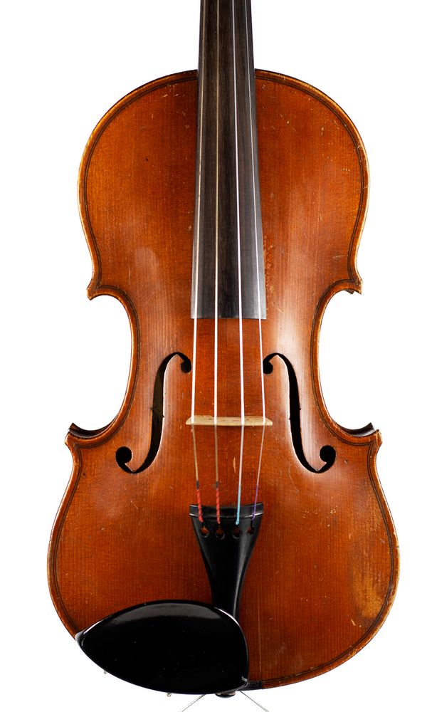 A violin, labelled Romeo Antoniazzi