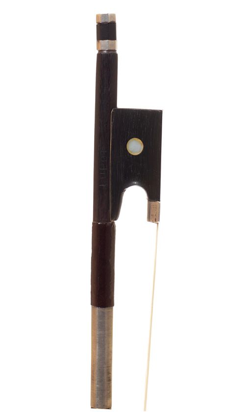 A silver-mounted violin bow, branded Lupot