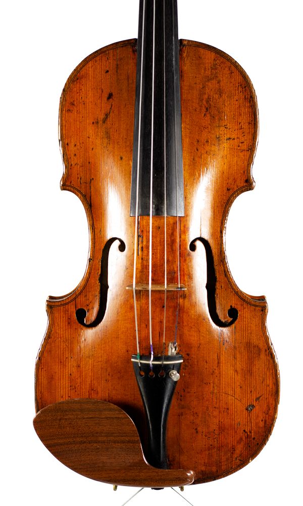 A violin, labelled Mestro Albanus