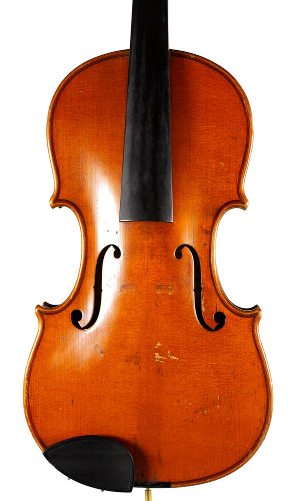 A violin, unlabelled, This instrument is more than 100 years old.