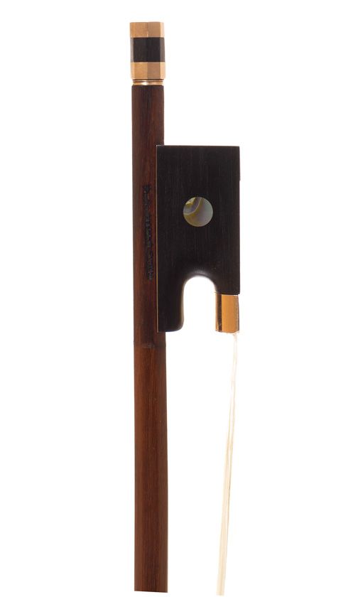 A gold-mounted violin bow, branded W. E. Hill & Sons