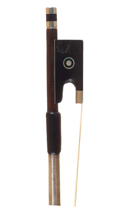 A nickel-mounted violin bow, by H. R. Pfretzschner