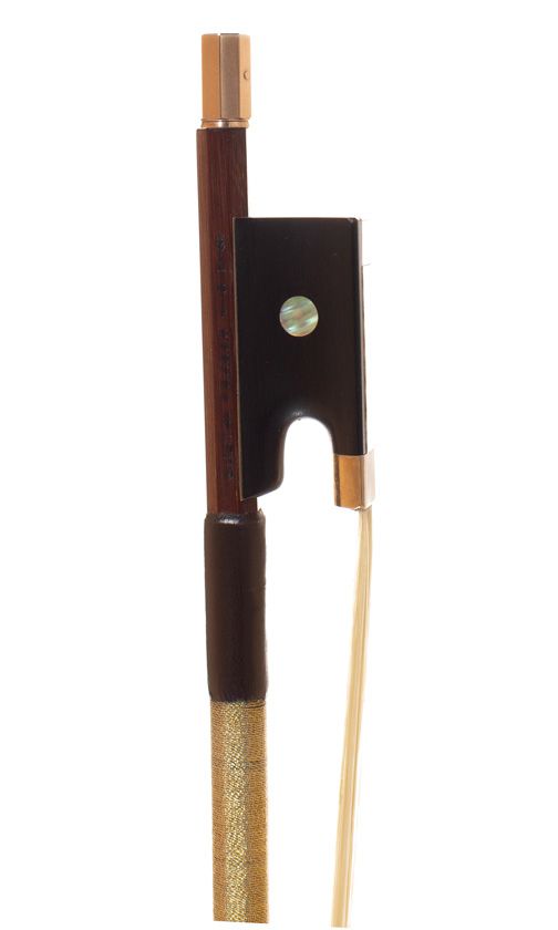 A gold-mounted violin bow, by Gustav Prager