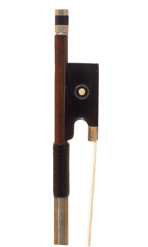A silver-mounted violin bow, branded Alfred Acoulon