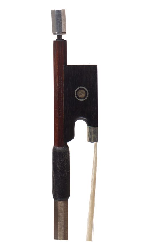 A silver-mounted violin bow, branded P. R. Leblanc
