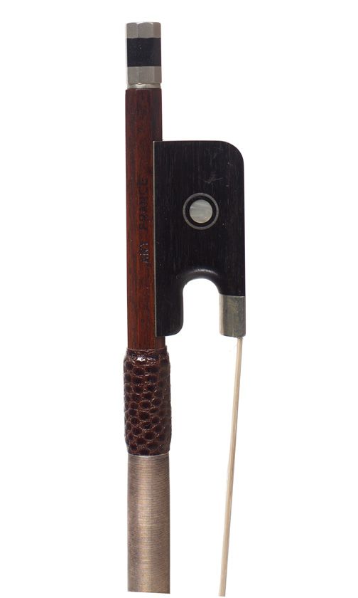 A silver-mounted violin bow, branded Ary France