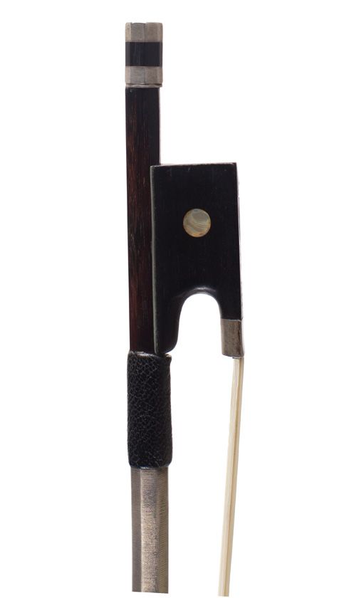 A silver-mounted violin bow, branded Vuillaume