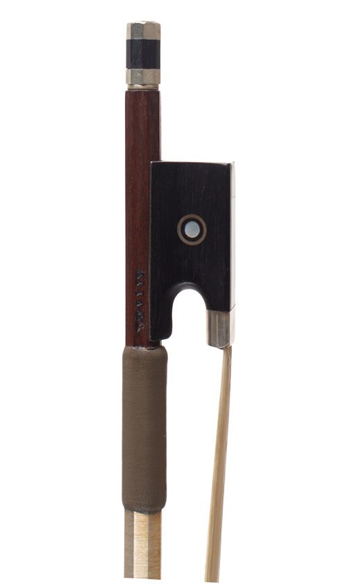 A nickel-mounted viola bow, branded Kittel
