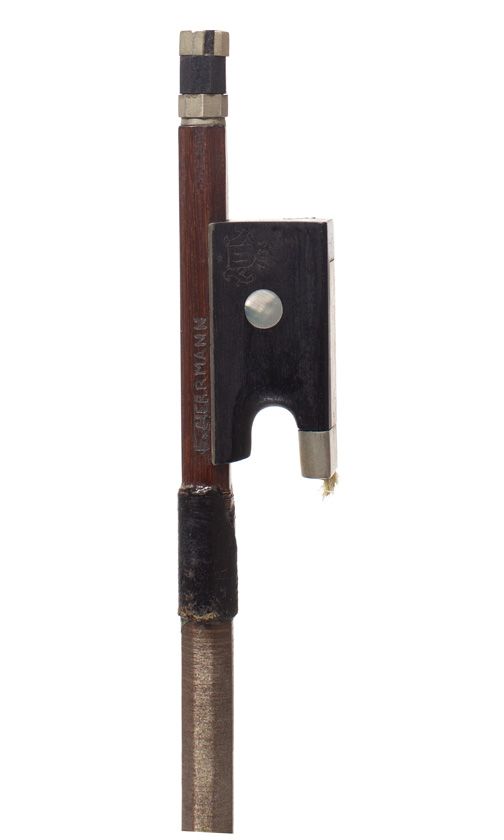 A nickel-mounted violin bow, branded L. Herrmann