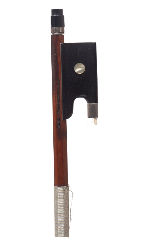 A silver-mounted violin bow, branded Max Wunderlich