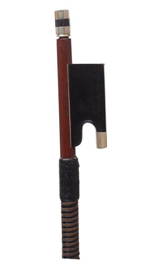 A nickel-mounted violin bow, branded ... Frisch [?]