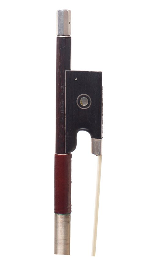 A silver-mounted violin bow, branded Lupot