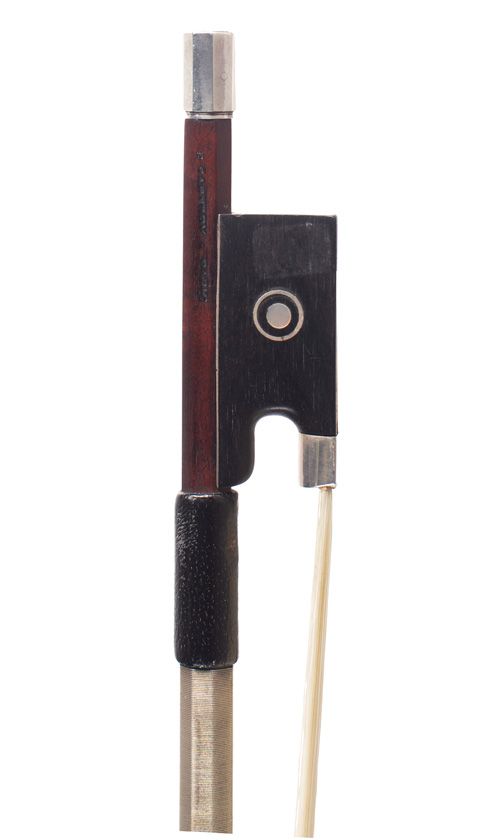 A silver-mounted violin bow, branded E. Sartory