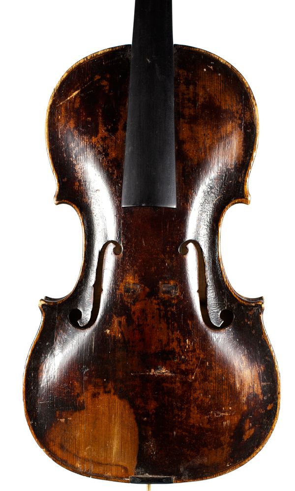 A violin, labelled Matthias Albanus