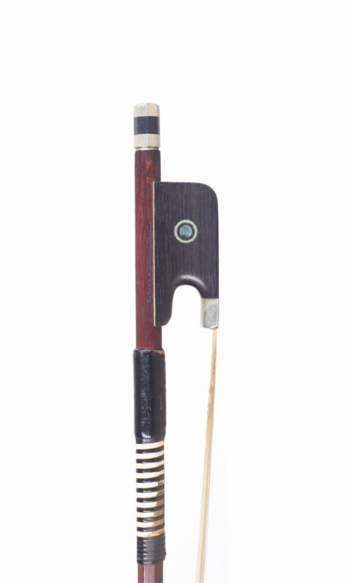 A nickel mounted violin bow by F. C. Pfretzschner, Germany