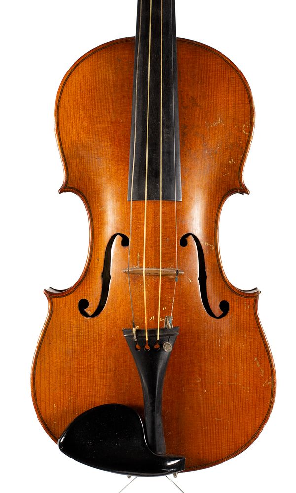 A violin, labelled Heinrich Hermann