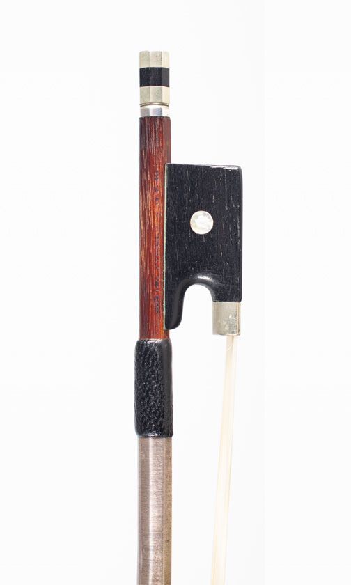 A nickel-mounted violin bow by Gustav Prager