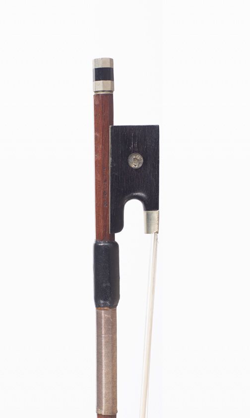 A nickel-mounted violin bow, branded Aug & Cie
