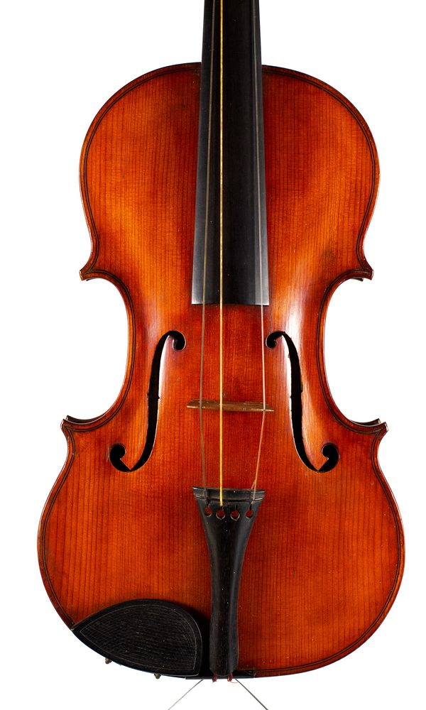 A violin, labelled Made by J. Kill...