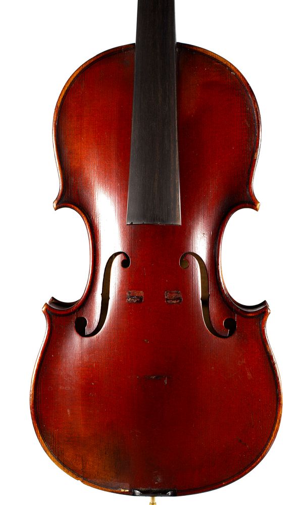 A violin, labelled Fait par Amati Mangenot