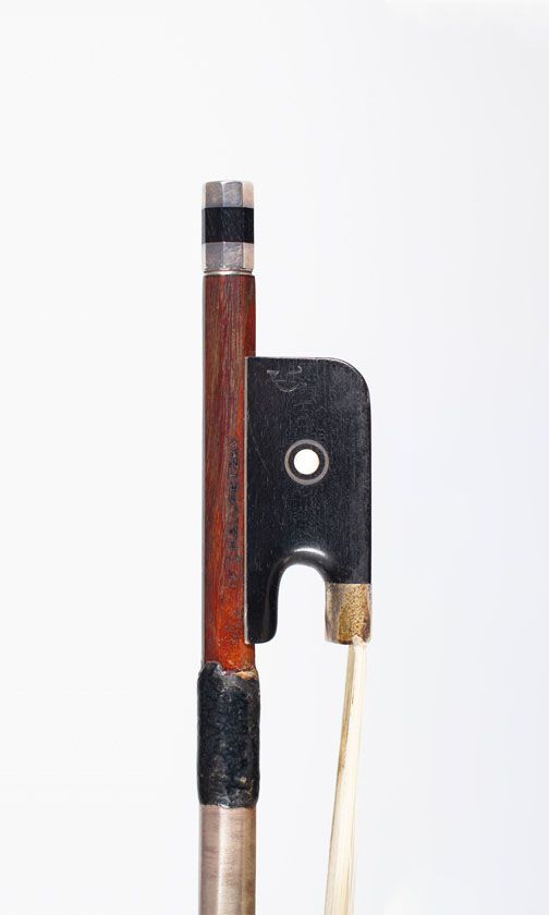 A silver mounted cello bow by F. Chalupetsky