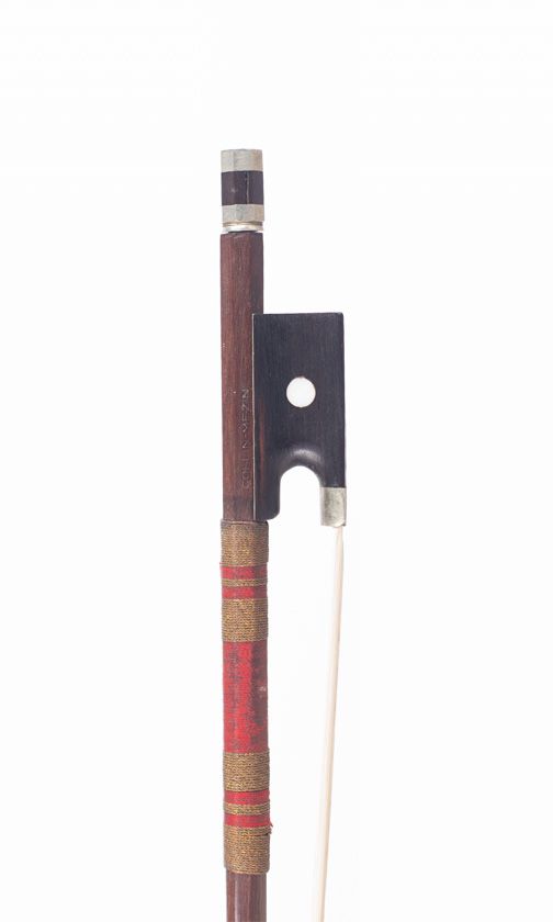 A nickel-mounted violin bow, branded Colin Mezin