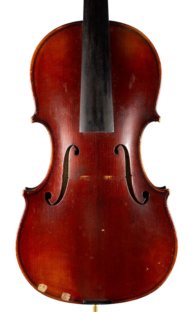 A violin, labelled Joseph Guarnerius
